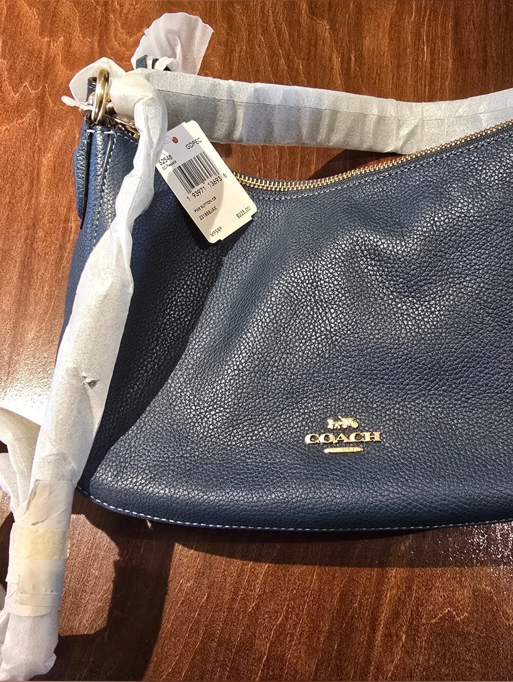 Coach Dark Teal Pebbled Leather Shoulder Bag with Gold Hardware